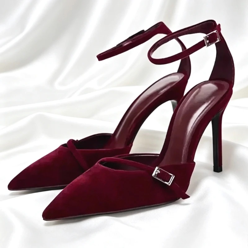 Slingback Heel Formal - Luxury Velvet Ankle Strap Women Pumps