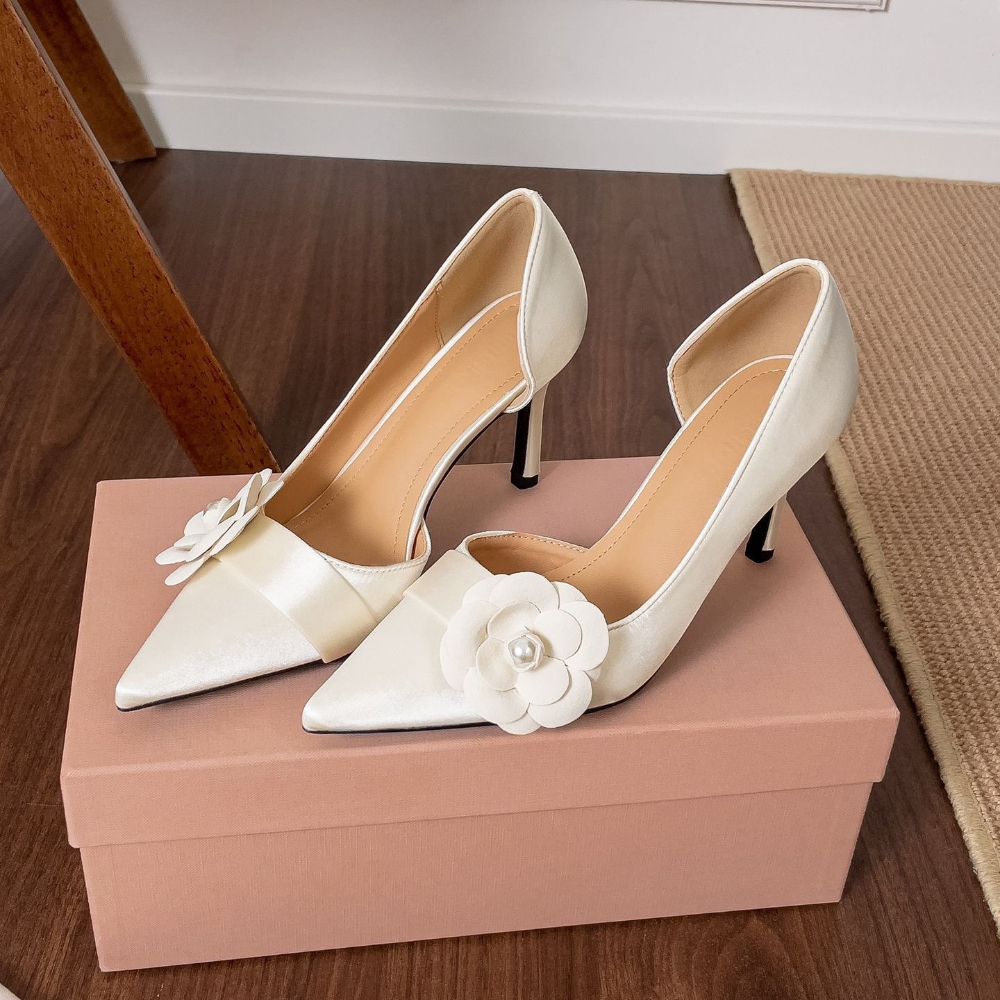Formal Women Daily Wear Sandals - Satin Pointed Stiletto Pumps Women Floral
