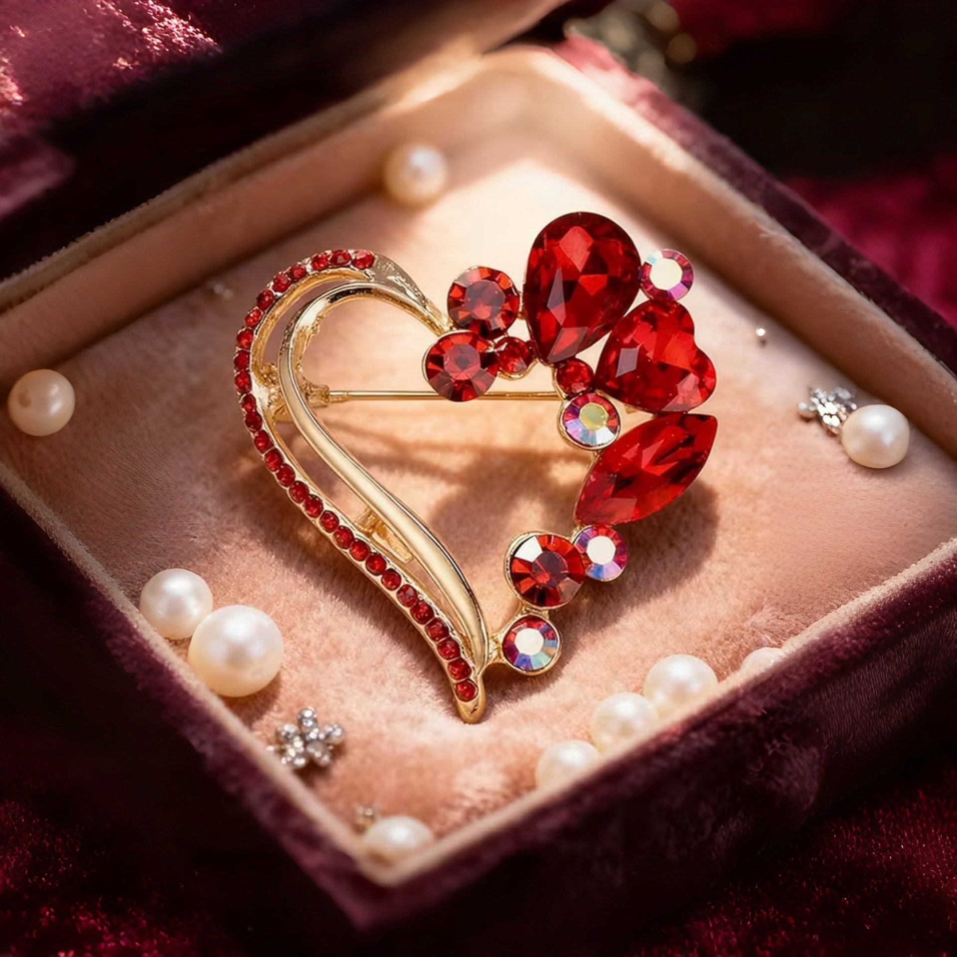 Red Crystal Open Heart Brooch  - огляд і ціна Women'S Formal Day Wear
