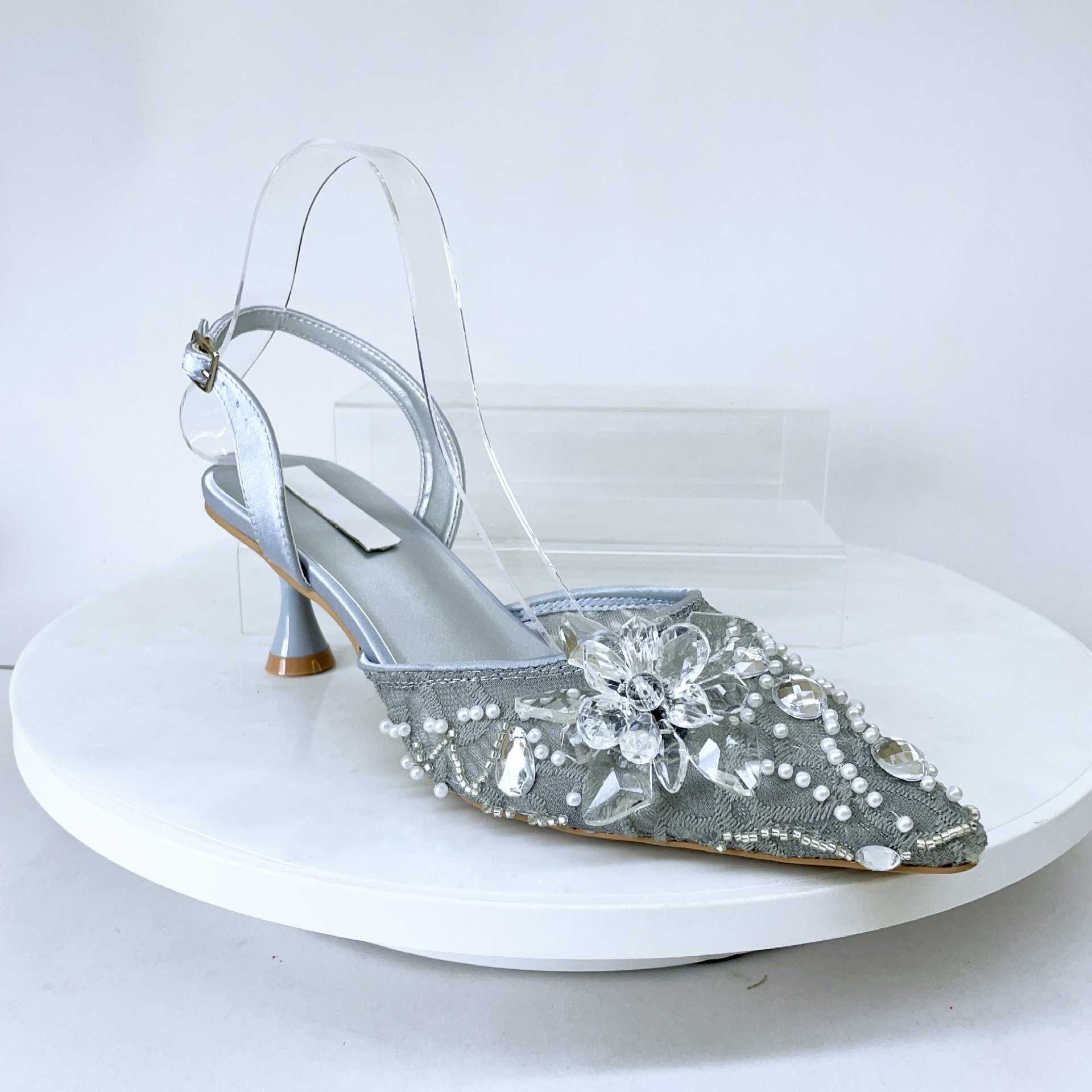 Silver Grey Lace Pearl 3D Crys - огляд і ціна Slingback Heel Formal