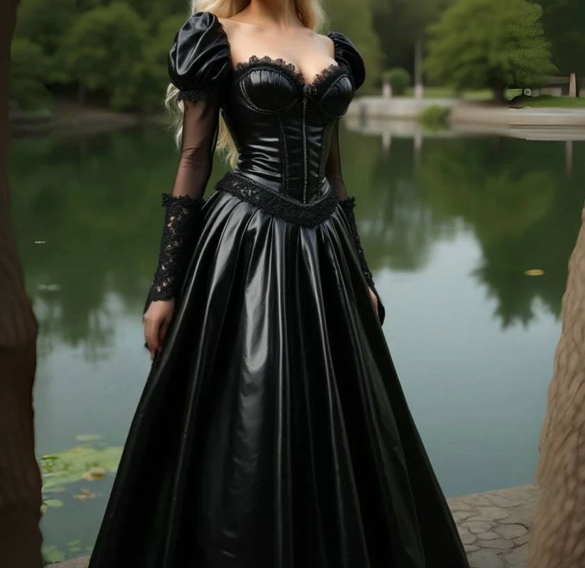 Shiny PU Leather Evening Dress - огляд і ціна Victorian Women'S Formal Wear