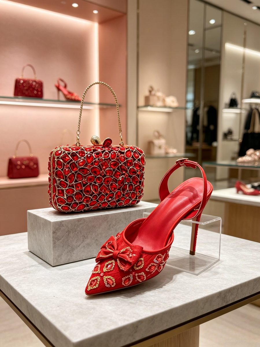 Bright Red Geometric Gem Lace  - огляд і ціна Slingback Heel Formal