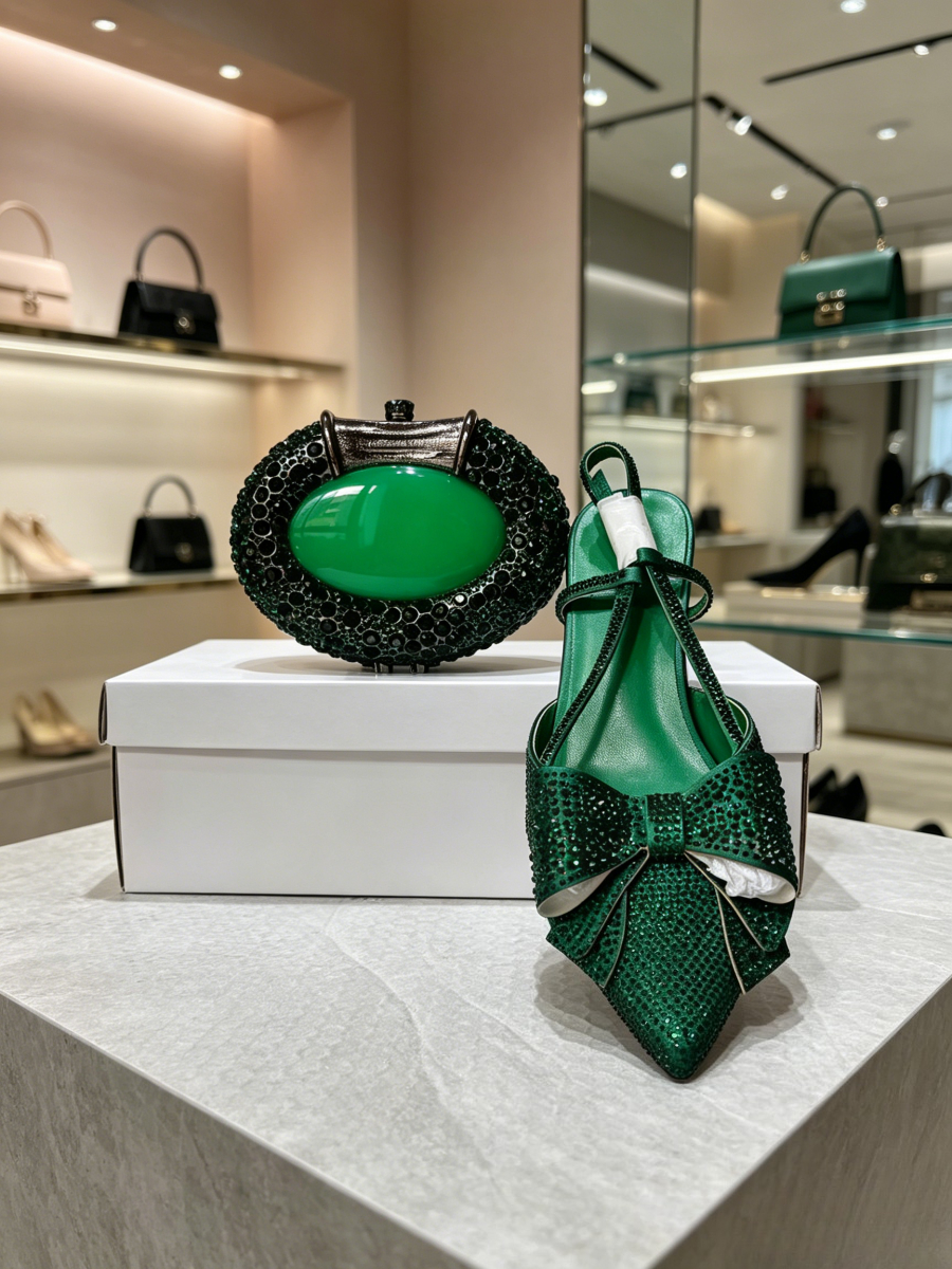 Dark Green Big Oval Gem Rhines - огляд і ціна Slingback Heel Formal