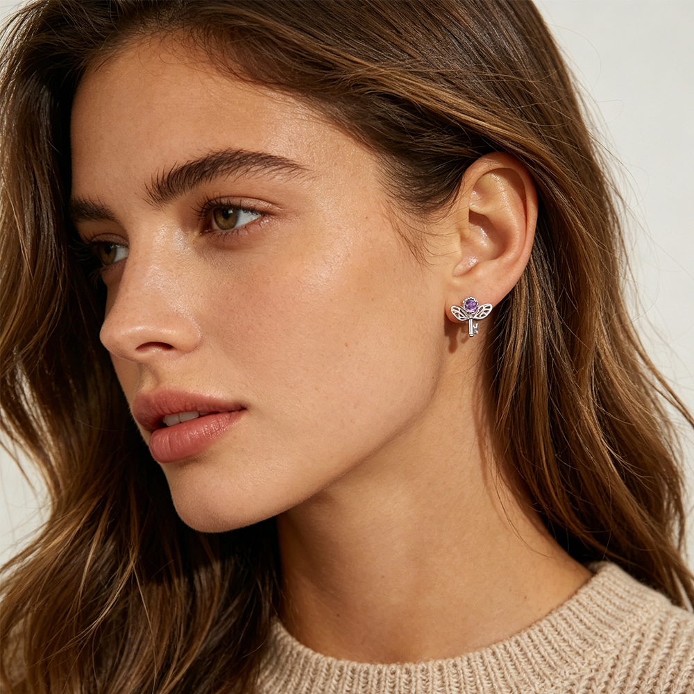 Retro Key Amethyst Stud Earrin - огляд і ціна Women'S Formal Day Wear